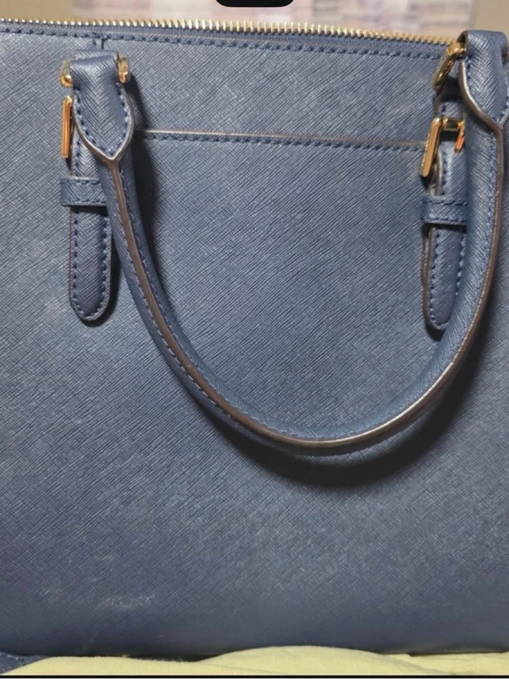 Michael Kors Blue Saffiano Leather Satchel with Gold Hardware